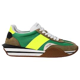 Tom Ford-Zapatillas deportivas Tom Ford James con ribetes de goma en lona y ante verdes-Verde