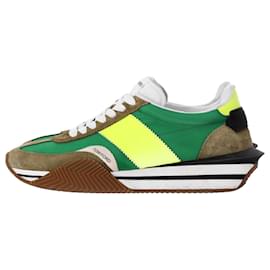 Tom Ford-Zapatillas deportivas Tom Ford James con ribetes de goma en lona y ante verdes-Verde
