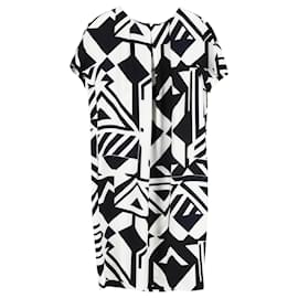 Max Mara-Max Mara Geometric-Print Dress in Black and White Polyester-Black