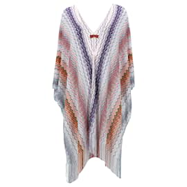 Missoni-Missoni Cape en tricot rayé au crochet à franges en viscose multicolore-Multicolore