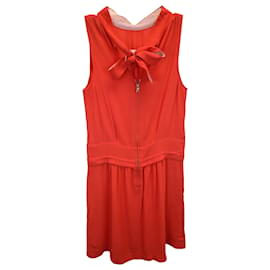 Chloé-See by Chloé See Mock Neck Sleeveless Back Bow Dress in Red Cotton-Red