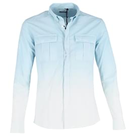 Balmain-Balmain Ombre Button-Up Shirt in Blue Cotton-Blue