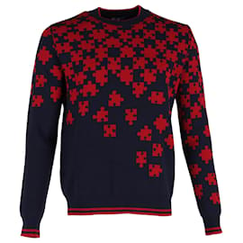Lanvin-Lanvin Puzzle Sweater in Red and Navy Blue Wool-Red