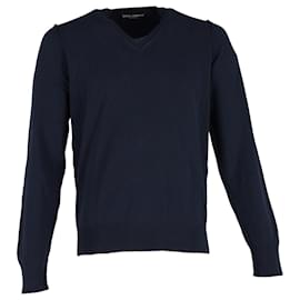 Dolce & Gabbana-Dolce & Gabbana Jumper com decote em V em lã azul-Azul