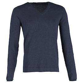 Dolce & Gabbana-Dolce & Gabbana V-neck Jumper in Blue Cotton-Blue