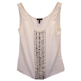 Escada Sequin Sleeveless Top in White Silk White