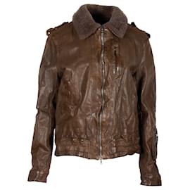 Neil Barrett-Neil Barrett Shearling-Collar Jacket in Brown Leather-Brown