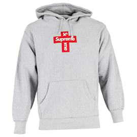 Supreme-Supreme Cross Box Logo Hooded Sweatshirt in Grey Cotton-Grey