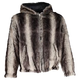 Supreme-Supreme Faux Fur Reversible Hooded Jacket in Beige Acrylic-Beige