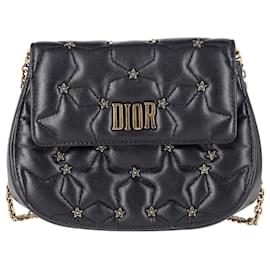 Dior-Clutch redondo Dior con tachuelas D-Fence y cadena en cuero negro-Negro