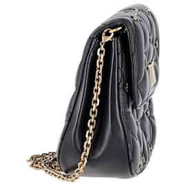 Dior-Pochette rotonda D-Fence borchiata Dior con catena in pelle nera-Nero
