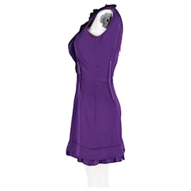 Mulberry-Minivestido sem mangas com babados Mulberry em algodão de seda violeta-Roxo