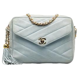 Chanel-Chanel Suede Bias Stitch Coco Mark Tassel Chain Shoulder Bag in Good Condition-Blue