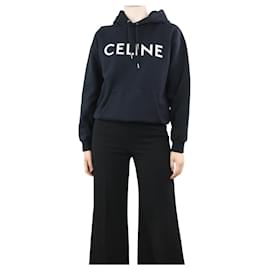 Céline-Felpa con cappuccio nera con stampa logo - taglia M-Nero