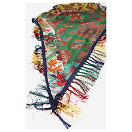 Autre Marque-Foulard à pompons en soie imprimé multicolore-Multicolore
