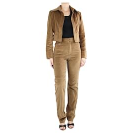 Autre Marque-Brown velour cropped jacket and trousers - size S-Brown