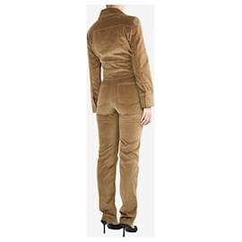 Autre Marque-Brown velour cropped jacket and straight-leg trousers - size S-Brown