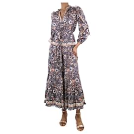Ulla Johnson-Conjunto blusa estampado floral y falda midi azul - talla UK 6-Azul
