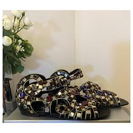 Chanel-Sandalias raras de Chanel 11A Paris-Byzance gladiador con piedras multicolores, talla EU 39.-Negro,Multicolor