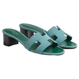 Hermès-Oasis Sandals Color, Mineral Blue 38 EU-Light blue,Dark green