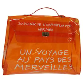 Hermès-HERMES Vinyl Kelly Hand Bag Vinyl Orange Auth 69935-Orange