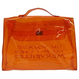 Hermès-HERMES Vinyl Kelly Hand Bag Vinyle Orange Auth 69935-Orange