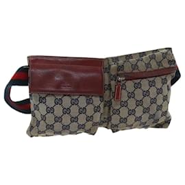Gucci-GUCCI GG Canvas Sherry Line Waist bag Beige Red Navy 28566 auth 69450-Red,Beige,Navy blue