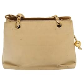 Chanel-CHANEL Chain Tote Bag Leather Beige CC Auth 69975A-Beige