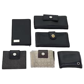 Bulgari-BVLGARI Wallet Leather 6Set Black Gray Auth fm3293-Black,Grey