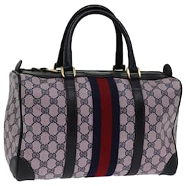 Gucci-GUCCI GG Supreme Sherry Line Boston Bag PVC Navy Red Auth ep3859-Red,Navy blue