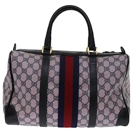 Gucci-GUCCI GG Supreme Sherry Line Boston Bag PVC Navy Red Auth ep3859-Red,Navy blue