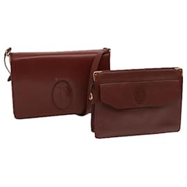 Cartier-CARTIER Clutch Bag Shoulder Bag Leather 2Set Wine Red Auth 68345-Other