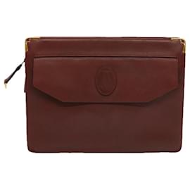 Cartier-CARTIER Clutch Bag Shoulder Bag Leather 2Set Wine Red Auth 68345-Other