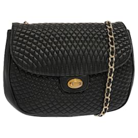Bally-BALLY Quilted Chain Shoulder Bag Leather Black Auth mr022-Black