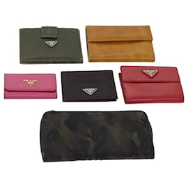 Prada-PRADA Key Case Wallet Safiano leather 6Set Black Pink Brown Auth bs12981-Brown,Black,Pink