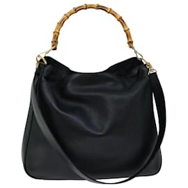 Gucci-GUCCI Bamboo Shoulder Bag Leather 2way Black Auth 70240-Black