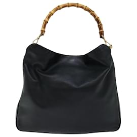 Gucci-GUCCI Bamboo Shoulder Bag Leather 2way Black Auth 70240-Black