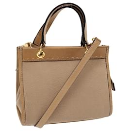 Céline-CELINE Hand Bag Leather 2way Beige Auth 69861-Beige