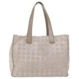 Chanel-CHANEL New Travel Line Tote Bag Nylon Beige CC Auth bs13324-Beige