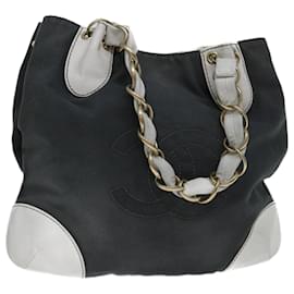 Chanel-CHANEL COCO Mark Chain Tote Bag Toile Cuir Gris CC Auth yk11402-Gris