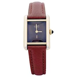 Cartier-Cartier "Tank Must" silver gold-plated watch, brown lacquered dial.-Other