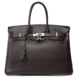 Hermès-Sac HERMES Birkin 35 en Cuir Marron - 101804-Marron
