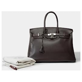 Hermès-Sac HERMES Birkin 35 en Cuir Marron - 101804-Marron