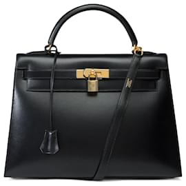Hermès-Hermes Kelly Tasche 32 aus schwarzem Leder - 101772-Schwarz