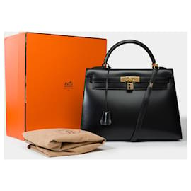 Hermès-Hermes Kelly bag 32 in black leather - 101772-Black