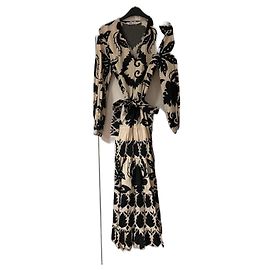 Zara Langer Baumwollkleid Beige Schwarzer Druck XS Beige