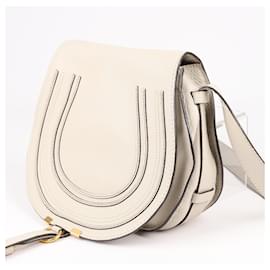 Chloé-Chloé White Large Marcie Leather Crossbody Bag-Beige