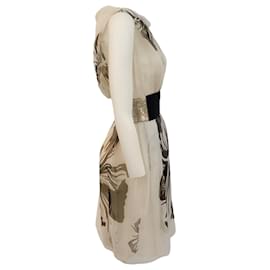 Autre Marque-Vera Wang Ivory Sleeveless Silk Organza Dress with Belt-Cream