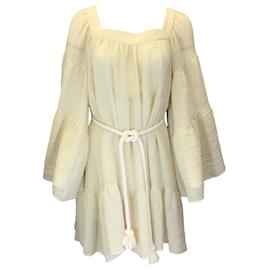 Autre Marque-Lisa Marie Fernandez Pale Yellow Rope Belted Linen Dress-Yellow
