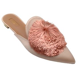 Autre Marque Aquazzura Pink Satin Powder Puff Mules Pink